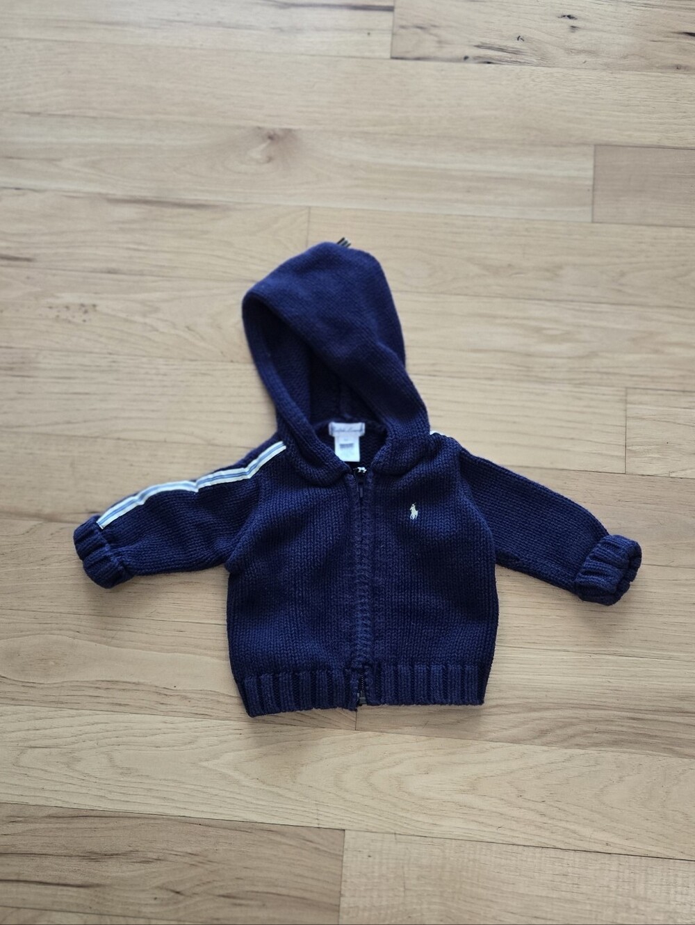 Ralph Lauren Baby Navy Knit Hoodie with Polo Pony